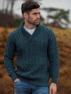 Merino Shawl Neck Sweater Peacock