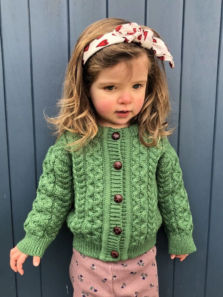 Kids Aran Cardigan Green - Image 3