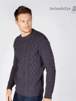 Traditional Aran Sweater Navy Marl