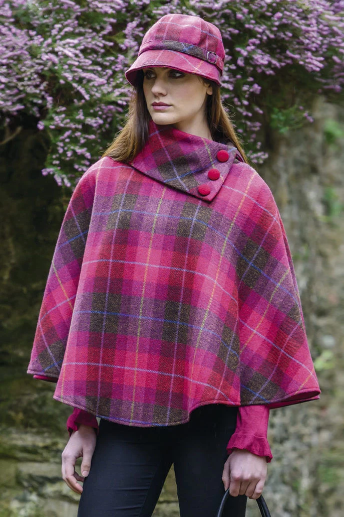 Irish Tweed Poncho Pink Check 223 - Image 2