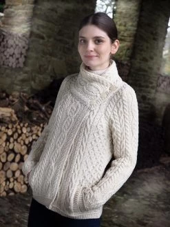 Aran Patterned 3 Button Cardigan Natural