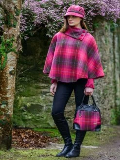 Irish Tweed Poncho Pink Check 223