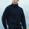 Aran Turtleneck Sweater Navy