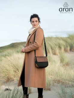 Green Tweed Herringbone And Leather Irish Handbag