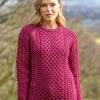 Ladies Aran Sweater Raspberry