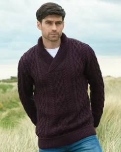 Merino Wool Shawl Neck Damson