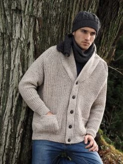 Men's Ribbed Shawl Neck Merino Wool Cardigan