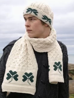 Unisex Aran Hat With Shamrocks