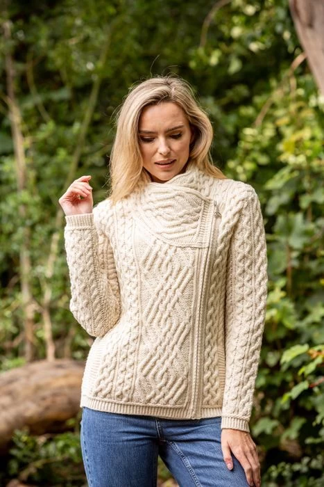 Cable Knit Side Zip Cardigan Natural