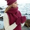 Super Soft Aran Cable Knit Scarf Berry