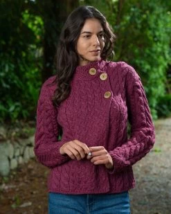Super Soft Aran Button Cardigan Rose