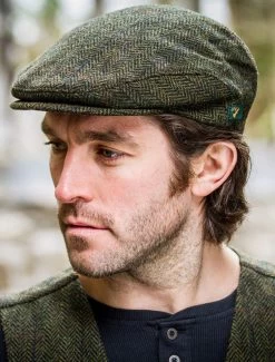Trinity Flat Cap Green Red Herringbone Col: 27