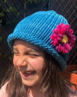 Handmade Super Soft Merino Wool Flower Hat Turquoise