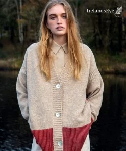 Two Tone Irelands Eye Long Cardigan Hawthorn Sunset