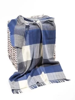 Wool And Cashmere Blue Check Throw Col: 1487