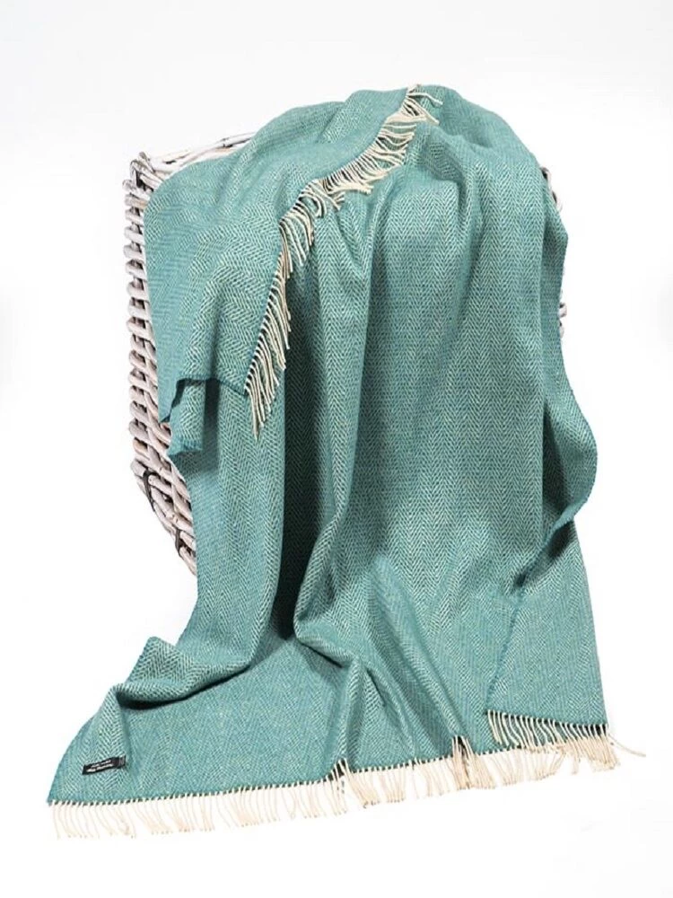 Wool And Cashmere Turquoise Herringbone Throw Col: 1417