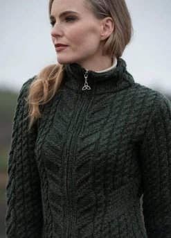 Merino Wool Zip Cardigan Army Green