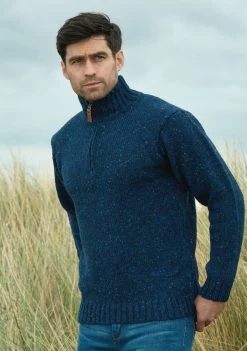 Donegal Wool Half Zip- Denim